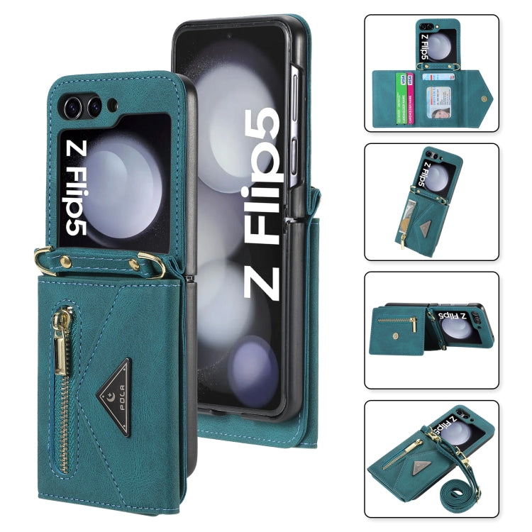 For Samsung Galaxy Z Flip5 POLA Skin Feel Multi-Card Slots Zipper Wallet Phone Case(Green) - Galaxy Z Flip5 Cases by POLA | Online Shopping UK | buy2fix