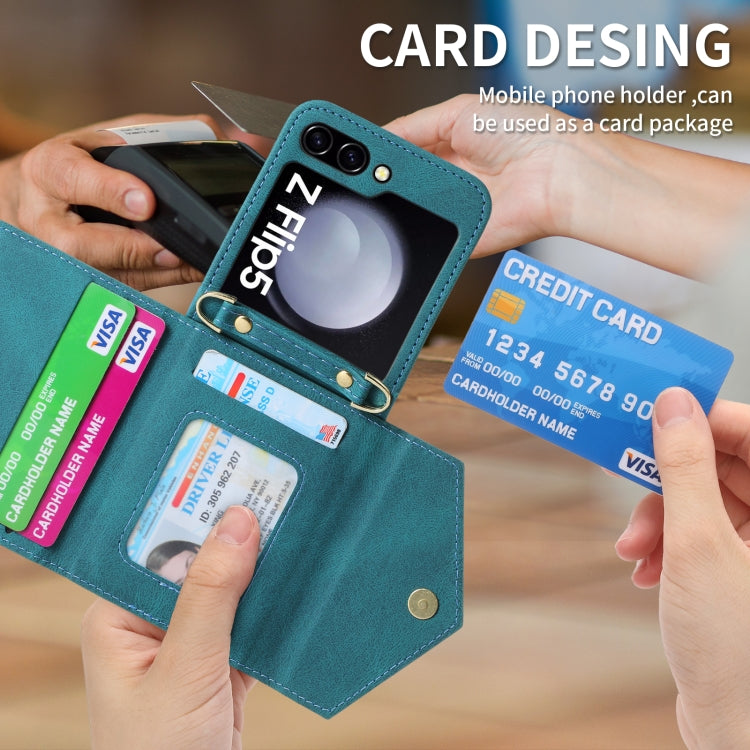 For Samsung Galaxy Z Flip5 POLA Skin Feel Multi-Card Slots Zipper Wallet Phone Case(Green) - Galaxy Z Flip5 Cases by POLA | Online Shopping UK | buy2fix