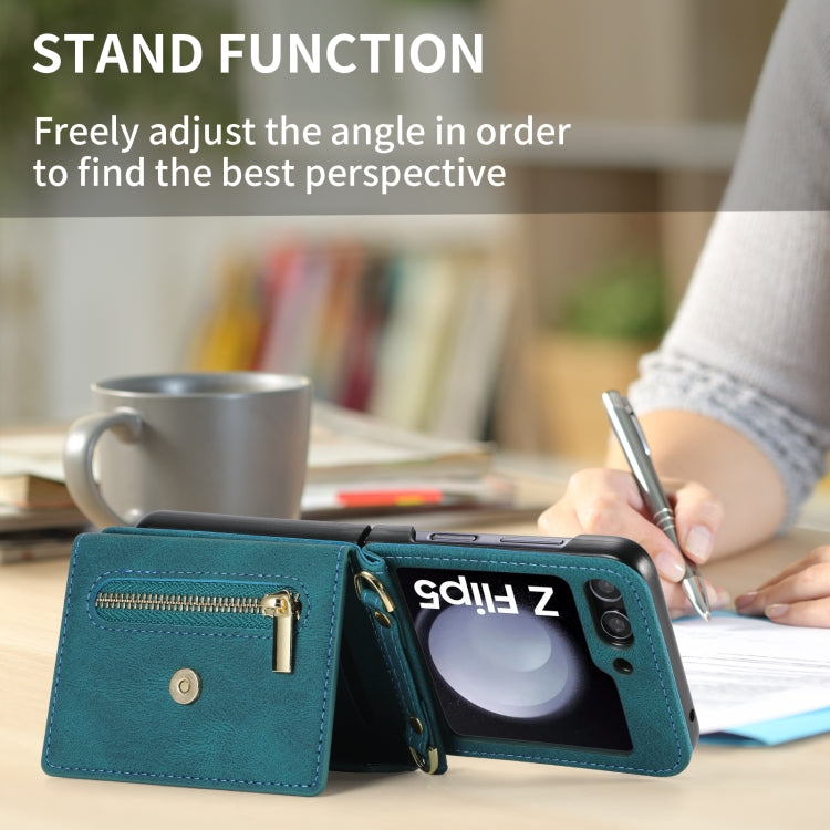 For Samsung Galaxy Z Flip5 POLA Skin Feel Multi-Card Slots Zipper Wallet Phone Case(Green) - Galaxy Z Flip5 Cases by POLA | Online Shopping UK | buy2fix