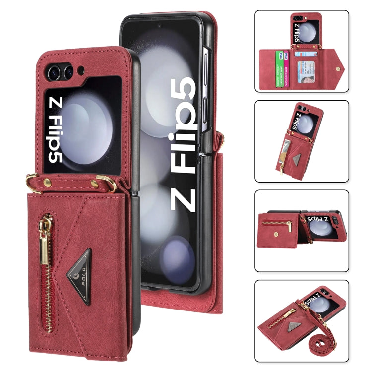 For Samsung Galaxy Z Flip5 POLA Skin Feel Multi-Card Slots Zipper Wallet Phone Case(Red) - Galaxy Z Flip5 Cases by POLA | Online Shopping UK | buy2fix