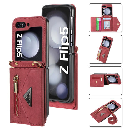 For Samsung Galaxy Z Flip5 POLA Skin Feel Multi-Card Slots Zipper Wallet Phone Case(Red) - Galaxy Z Flip5 Cases by POLA | Online Shopping UK | buy2fix