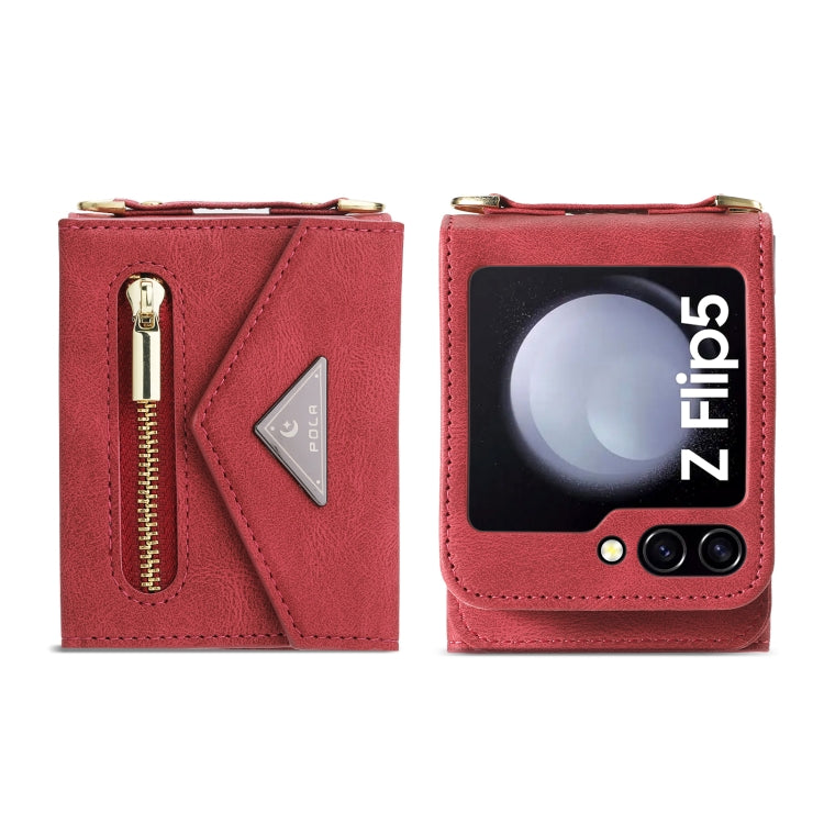 For Samsung Galaxy Z Flip5 POLA Skin Feel Multi-Card Slots Zipper Wallet Phone Case(Red) - Galaxy Z Flip5 Cases by POLA | Online Shopping UK | buy2fix