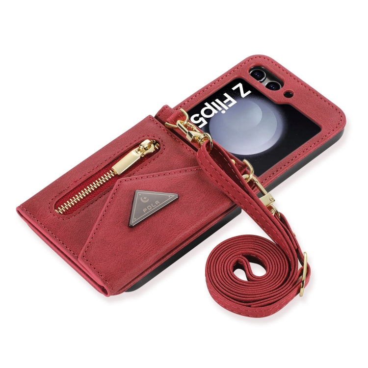 For Samsung Galaxy Z Flip5 POLA Skin Feel Multi-Card Slots Zipper Wallet Phone Case(Red) - Galaxy Z Flip5 Cases by POLA | Online Shopping UK | buy2fix