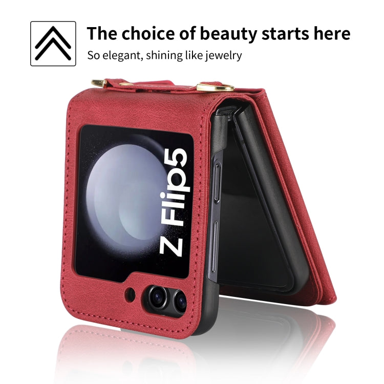 For Samsung Galaxy Z Flip5 POLA Skin Feel Multi-Card Slots Zipper Wallet Phone Case(Red) - Galaxy Z Flip5 Cases by POLA | Online Shopping UK | buy2fix