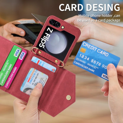 For Samsung Galaxy Z Flip5 POLA Skin Feel Multi-Card Slots Zipper Wallet Phone Case(Red) - Galaxy Z Flip5 Cases by POLA | Online Shopping UK | buy2fix