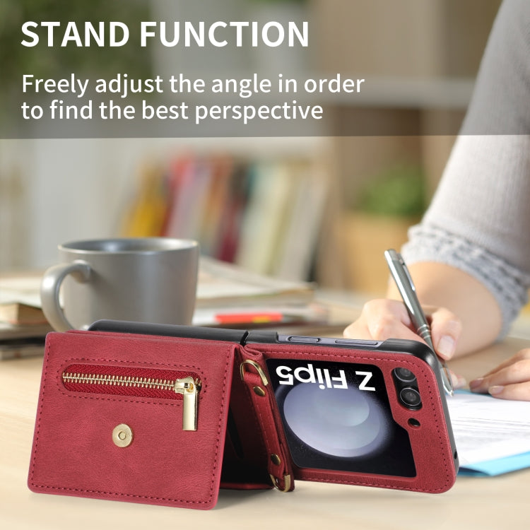 For Samsung Galaxy Z Flip5 POLA Skin Feel Multi-Card Slots Zipper Wallet Phone Case(Red) - Galaxy Z Flip5 Cases by POLA | Online Shopping UK | buy2fix