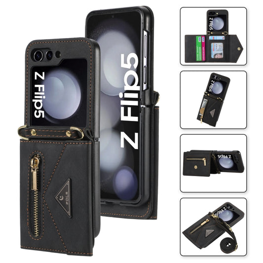 For Samsung Galaxy Z Flip5 POLA Skin Feel Multi-Card Slots Zipper Wallet Phone Case(Black) - Galaxy Z Flip5 Cases by POLA | Online Shopping UK | buy2fix