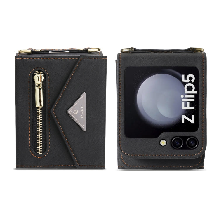 For Samsung Galaxy Z Flip5 POLA Skin Feel Multi-Card Slots Zipper Wallet Phone Case(Black) - Galaxy Z Flip5 Cases by POLA | Online Shopping UK | buy2fix