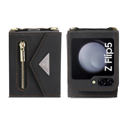 For Samsung Galaxy Z Flip5 POLA Skin Feel Multi-Card Slots Zipper Wallet Phone Case(Black) - Galaxy Z Flip5 Cases by POLA | Online Shopping UK | buy2fix