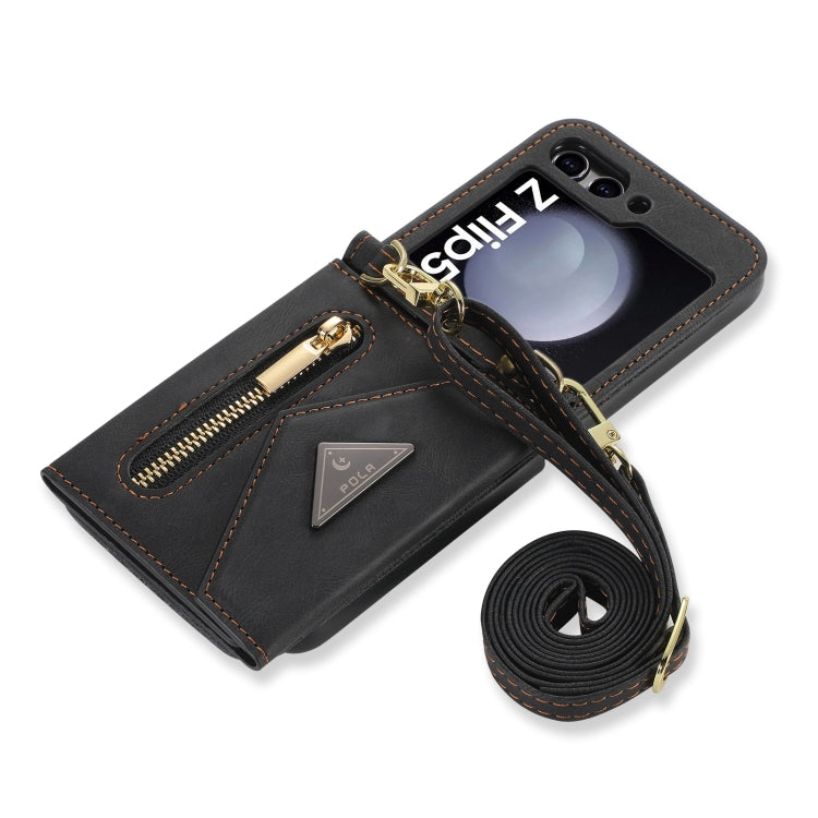 For Samsung Galaxy Z Flip5 POLA Skin Feel Multi-Card Slots Zipper Wallet Phone Case(Black) - Galaxy Z Flip5 Cases by POLA | Online Shopping UK | buy2fix