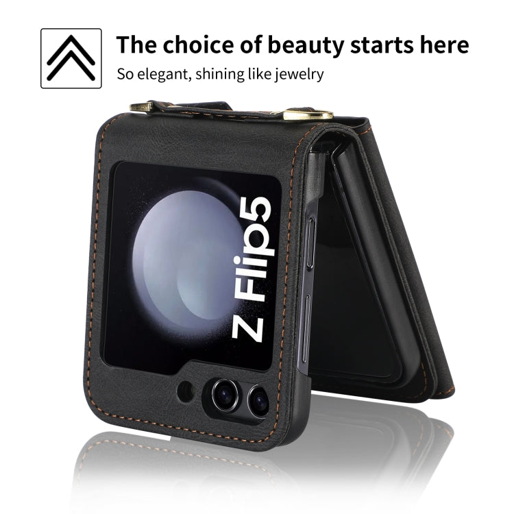 For Samsung Galaxy Z Flip5 POLA Skin Feel Multi-Card Slots Zipper Wallet Phone Case(Black) - Galaxy Z Flip5 Cases by POLA | Online Shopping UK | buy2fix