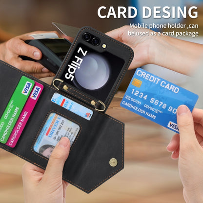 For Samsung Galaxy Z Flip5 POLA Skin Feel Multi-Card Slots Zipper Wallet Phone Case(Black) - Galaxy Z Flip5 Cases by POLA | Online Shopping UK | buy2fix