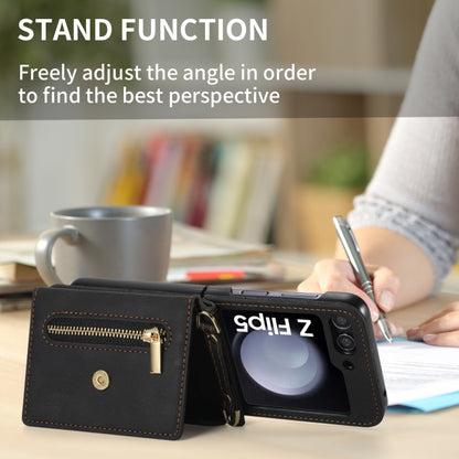 For Samsung Galaxy Z Flip5 POLA Skin Feel Multi-Card Slots Zipper Wallet Phone Case(Black) - Galaxy Z Flip5 Cases by POLA | Online Shopping UK | buy2fix