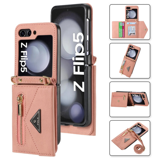 For Samsung Galaxy Z Flip5 POLA Skin Feel Multi-Card Slots Zipper Wallet Phone Case(Rose Gold) - Galaxy Z Flip5 Cases by POLA | Online Shopping UK | buy2fix