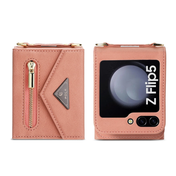 For Samsung Galaxy Z Flip5 POLA Skin Feel Multi-Card Slots Zipper Wallet Phone Case(Rose Gold) - Galaxy Z Flip5 Cases by POLA | Online Shopping UK | buy2fix