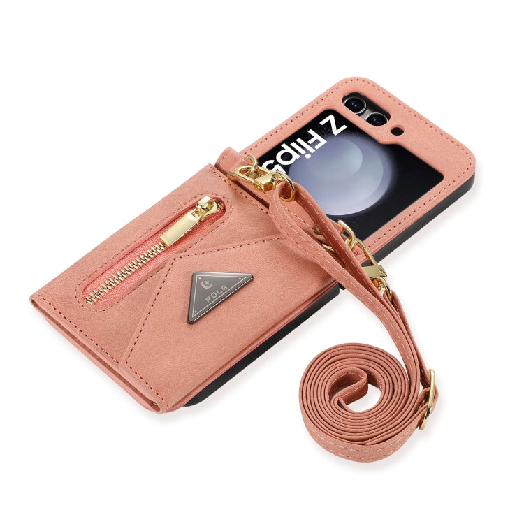 For Samsung Galaxy Z Flip5 POLA Skin Feel Multi-Card Slots Zipper Wallet Phone Case(Rose Gold) - Galaxy Z Flip5 Cases by POLA | Online Shopping UK | buy2fix