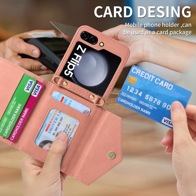 For Samsung Galaxy Z Flip5 POLA Skin Feel Multi-Card Slots Zipper Wallet Phone Case(Rose Gold) - Galaxy Z Flip5 Cases by POLA | Online Shopping UK | buy2fix