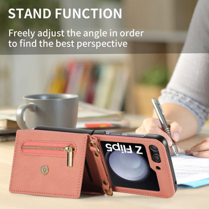 For Samsung Galaxy Z Flip5 POLA Skin Feel Multi-Card Slots Zipper Wallet Phone Case(Rose Gold) - Galaxy Z Flip5 Cases by POLA | Online Shopping UK | buy2fix