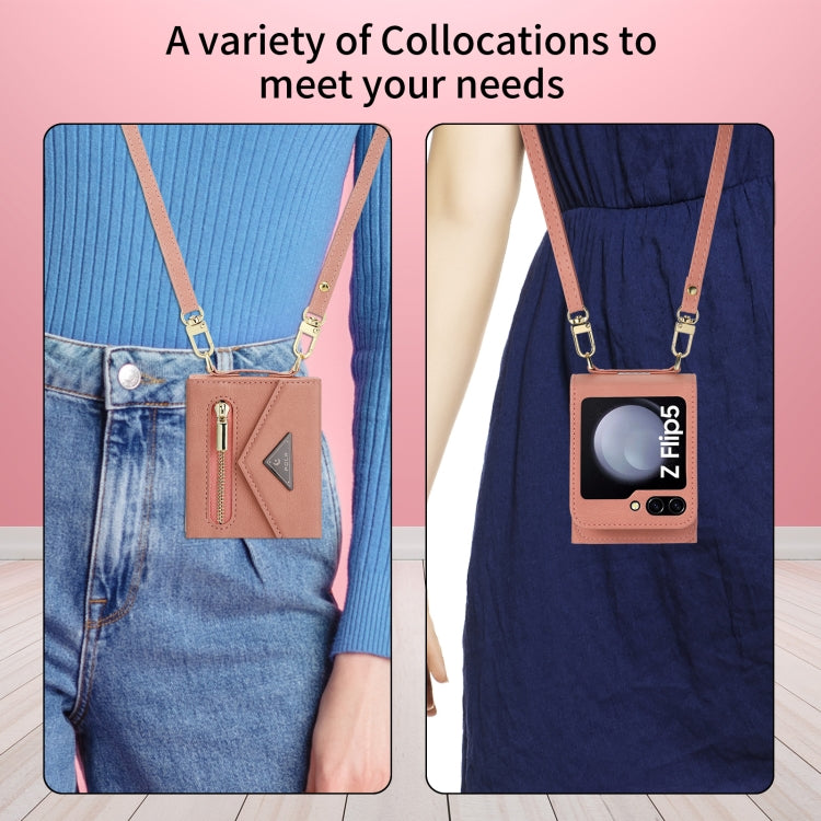 For Samsung Galaxy Z Flip5 POLA Skin Feel Multi-Card Slots Zipper Wallet Phone Case(Rose Gold) - Galaxy Z Flip5 Cases by POLA | Online Shopping UK | buy2fix