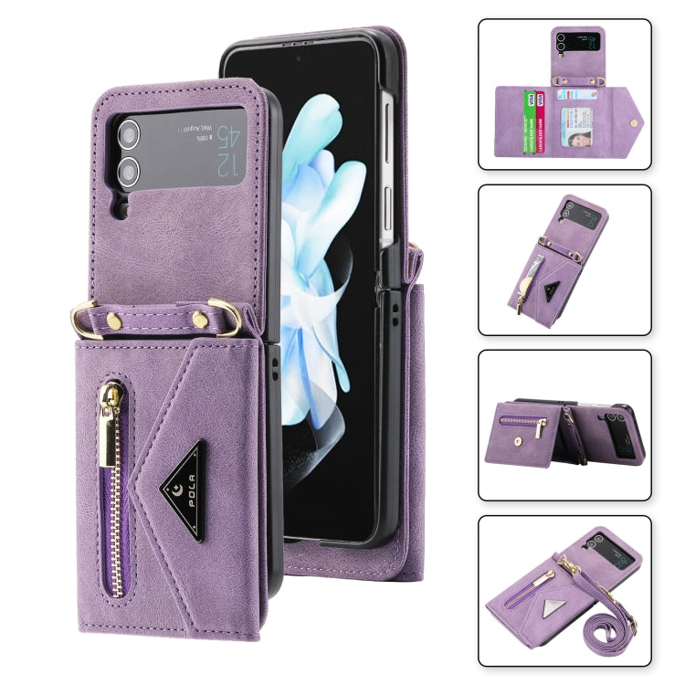 For Samsung Galaxy Z Flip4 POLA Skin Feel Multi-Card Slots Zipper Wallet Phone Case(Purple) - Galaxy Z Flip4 5G Cases by POLA | Online Shopping UK | buy2fix