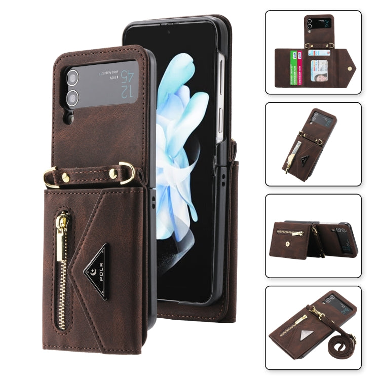 For Samsung Galaxy Z Flip4 POLA Skin Feel Multi-Card Slots Zipper Wallet Phone Case(Brown) - Galaxy Z Flip4 5G Cases by POLA | Online Shopping UK | buy2fix