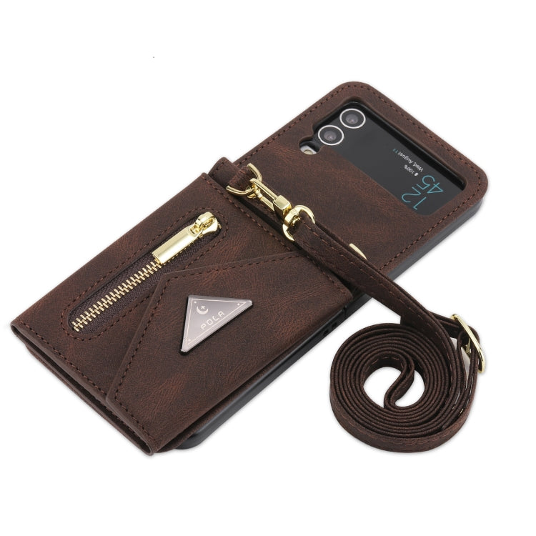 For Samsung Galaxy Z Flip4 POLA Skin Feel Multi-Card Slots Zipper Wallet Phone Case(Brown) - Galaxy Z Flip4 5G Cases by POLA | Online Shopping UK | buy2fix