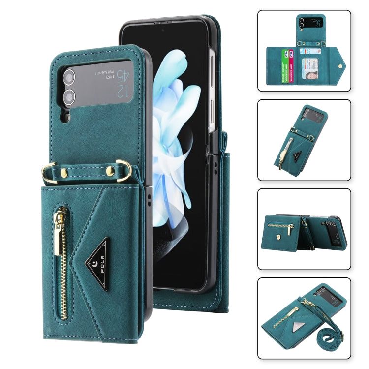 For Samsung Galaxy Z Flip4 POLA Skin Feel Multi-Card Slots Zipper Wallet Phone Case(Green) - Galaxy Z Flip4 5G Cases by POLA | Online Shopping UK | buy2fix