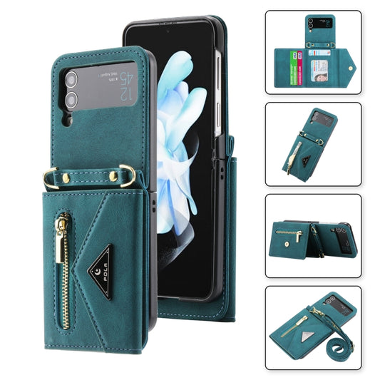 For Samsung Galaxy Z Flip4 POLA Skin Feel Multi-Card Slots Zipper Wallet Phone Case(Green) - Galaxy Z Flip4 5G Cases by POLA | Online Shopping UK | buy2fix