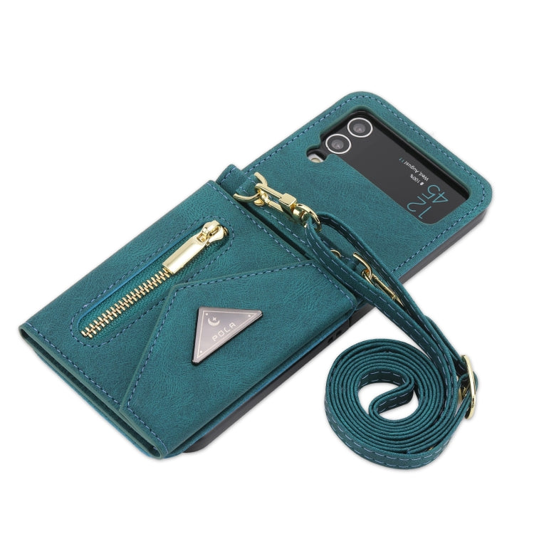 For Samsung Galaxy Z Flip4 POLA Skin Feel Multi-Card Slots Zipper Wallet Phone Case(Green) - Galaxy Z Flip4 5G Cases by POLA | Online Shopping UK | buy2fix