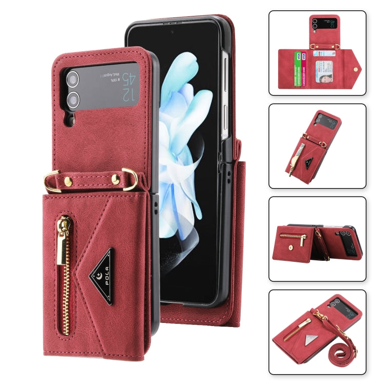 For Samsung Galaxy Z Flip4 POLA Skin Feel Multi-Card Slots Zipper Wallet Phone Case(Red) - Galaxy Z Flip4 5G Cases by POLA | Online Shopping UK | buy2fix