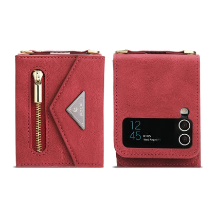 For Samsung Galaxy Z Flip4 POLA Skin Feel Multi-Card Slots Zipper Wallet Phone Case(Red) - Galaxy Z Flip4 5G Cases by POLA | Online Shopping UK | buy2fix