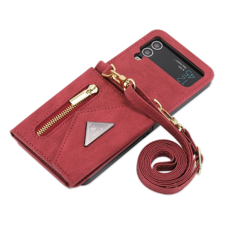 For Samsung Galaxy Z Flip4 POLA Skin Feel Multi-Card Slots Zipper Wallet Phone Case(Red) - Galaxy Z Flip4 5G Cases by POLA | Online Shopping UK | buy2fix