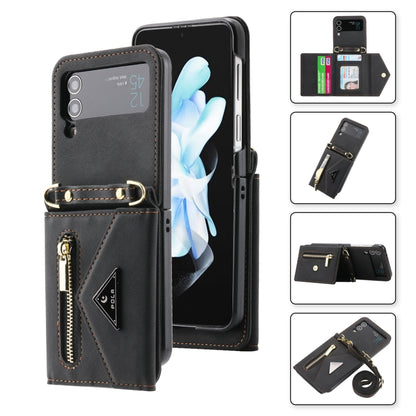 For Samsung Galaxy Z Flip4 POLA Skin Feel Multi-Card Slots Zipper Wallet Phone Case(Black) - Galaxy Z Flip4 5G Cases by POLA | Online Shopping UK | buy2fix