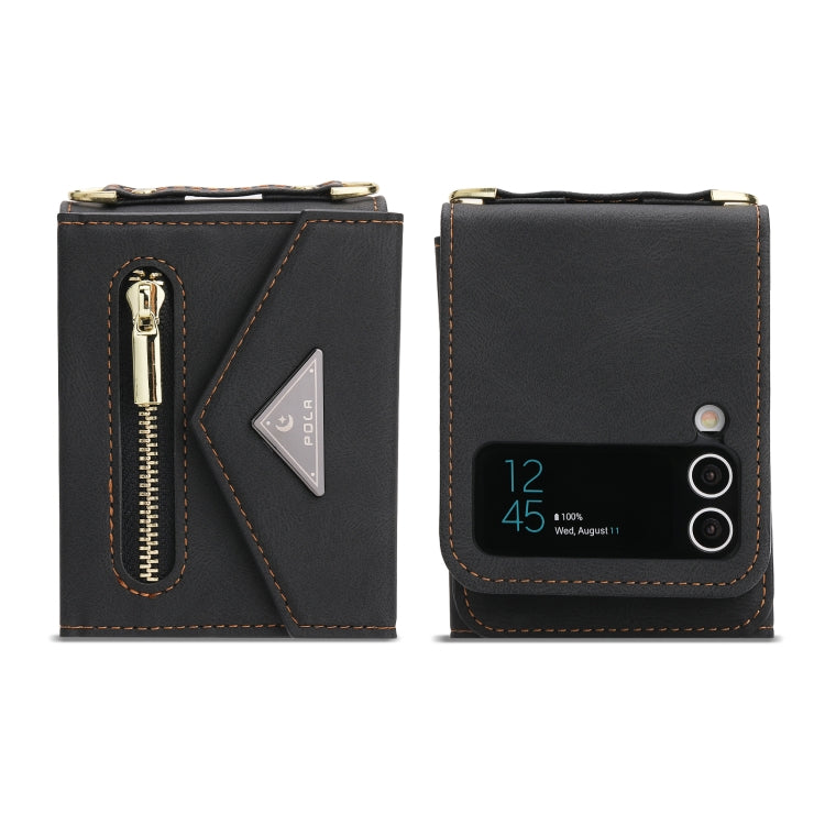 For Samsung Galaxy Z Flip4 POLA Skin Feel Multi-Card Slots Zipper Wallet Phone Case(Black) - Galaxy Z Flip4 5G Cases by POLA | Online Shopping UK | buy2fix