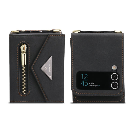 For Samsung Galaxy Z Flip4 POLA Skin Feel Multi-Card Slots Zipper Wallet Phone Case(Black) - Galaxy Z Flip4 5G Cases by POLA | Online Shopping UK | buy2fix