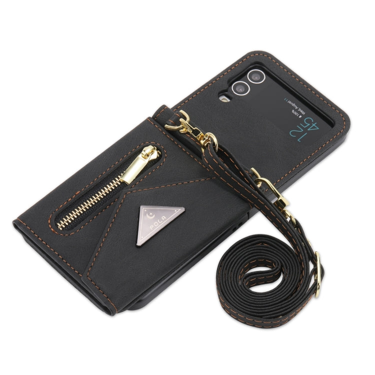 For Samsung Galaxy Z Flip4 POLA Skin Feel Multi-Card Slots Zipper Wallet Phone Case(Black) - Galaxy Z Flip4 5G Cases by POLA | Online Shopping UK | buy2fix