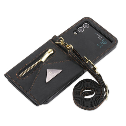 For Samsung Galaxy Z Flip4 POLA Skin Feel Multi-Card Slots Zipper Wallet Phone Case(Black) - Galaxy Z Flip4 5G Cases by POLA | Online Shopping UK | buy2fix