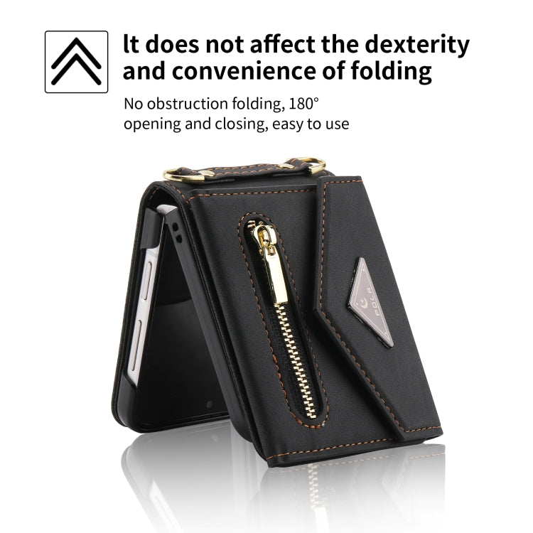 For Samsung Galaxy Z Flip4 POLA Skin Feel Multi-Card Slots Zipper Wallet Phone Case(Black) - Galaxy Z Flip4 5G Cases by POLA | Online Shopping UK | buy2fix