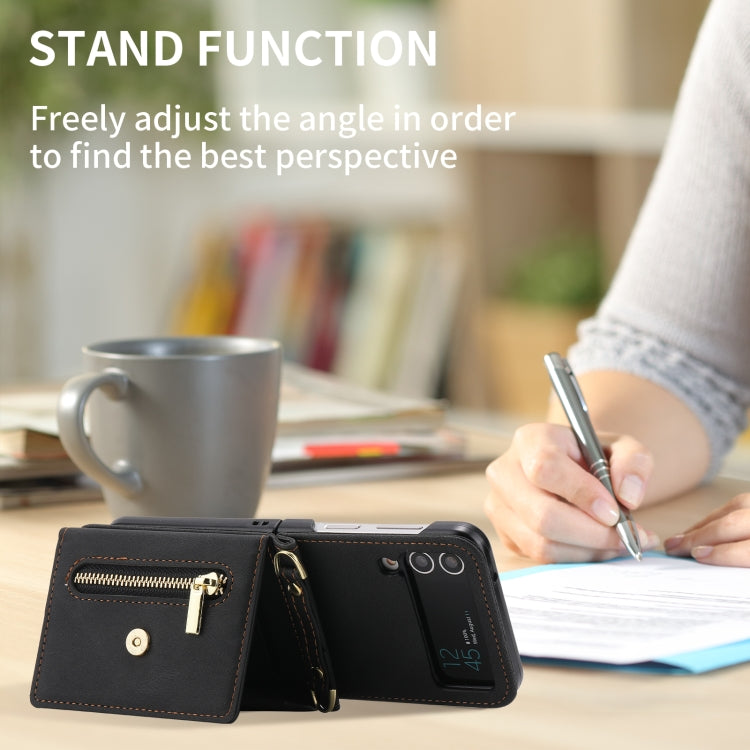 For Samsung Galaxy Z Flip4 POLA Skin Feel Multi-Card Slots Zipper Wallet Phone Case(Black) - Galaxy Z Flip4 5G Cases by POLA | Online Shopping UK | buy2fix