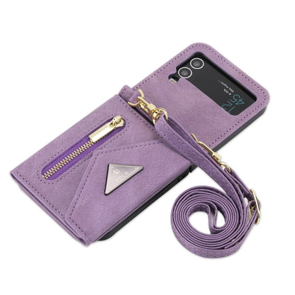 For Samsung Galaxy Z Flip3 POLA Skin Feel Multi-Card Slots Zipper Wallet Phone Case(Purple) - Galaxy Phone Cases by POLA | Online Shopping UK | buy2fix