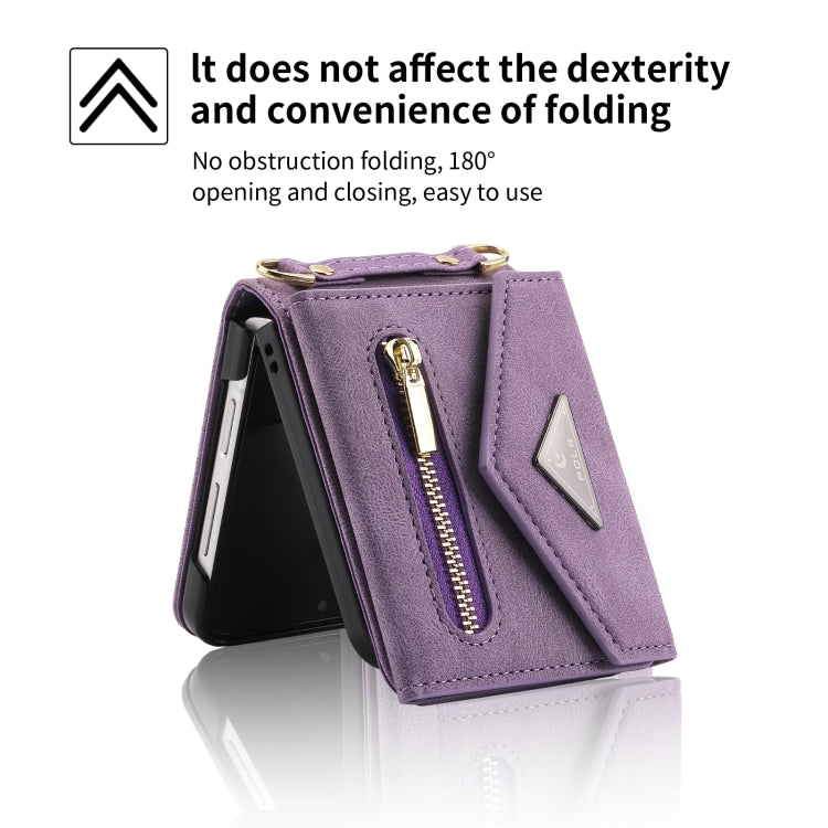 For Samsung Galaxy Z Flip3 POLA Skin Feel Multi-Card Slots Zipper Wallet Phone Case(Purple) - Galaxy Phone Cases by POLA | Online Shopping UK | buy2fix