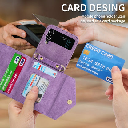 For Samsung Galaxy Z Flip3 POLA Skin Feel Multi-Card Slots Zipper Wallet Phone Case(Purple) - Galaxy Phone Cases by POLA | Online Shopping UK | buy2fix