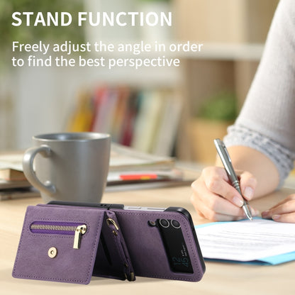 For Samsung Galaxy Z Flip3 POLA Skin Feel Multi-Card Slots Zipper Wallet Phone Case(Purple) - Galaxy Phone Cases by POLA | Online Shopping UK | buy2fix
