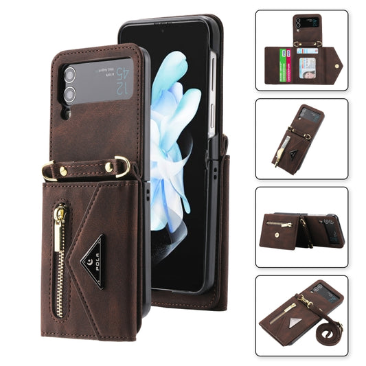 For Samsung Galaxy Z Flip3 POLA Skin Feel Multi-Card Slots Zipper Wallet Phone Case(Brown) - Galaxy Phone Cases by POLA | Online Shopping UK | buy2fix