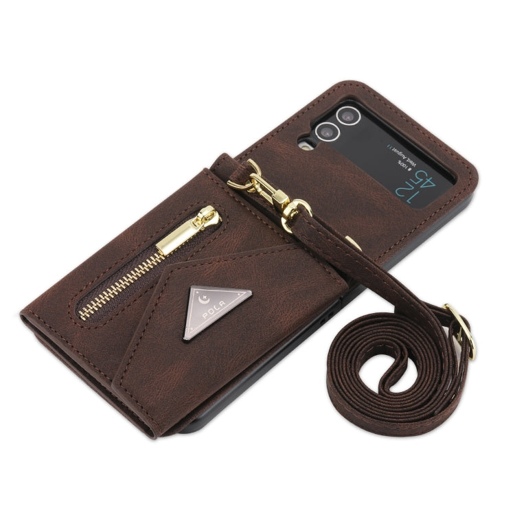 For Samsung Galaxy Z Flip3 POLA Skin Feel Multi-Card Slots Zipper Wallet Phone Case(Brown) - Galaxy Phone Cases by POLA | Online Shopping UK | buy2fix