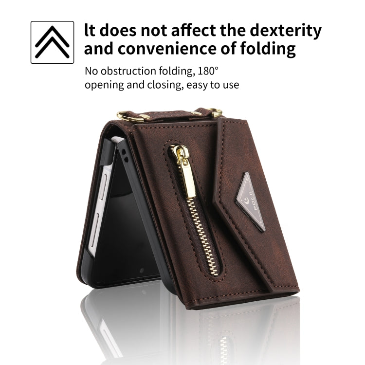 For Samsung Galaxy Z Flip3 POLA Skin Feel Multi-Card Slots Zipper Wallet Phone Case(Brown) - Galaxy Phone Cases by POLA | Online Shopping UK | buy2fix