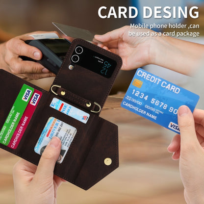 For Samsung Galaxy Z Flip3 POLA Skin Feel Multi-Card Slots Zipper Wallet Phone Case(Brown) - Galaxy Phone Cases by POLA | Online Shopping UK | buy2fix