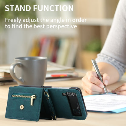 For Samsung Galaxy Z Flip3 POLA Skin Feel Multi-Card Slots Zipper Wallet Phone Case(Green) - Galaxy Phone Cases by POLA | Online Shopping UK | buy2fix