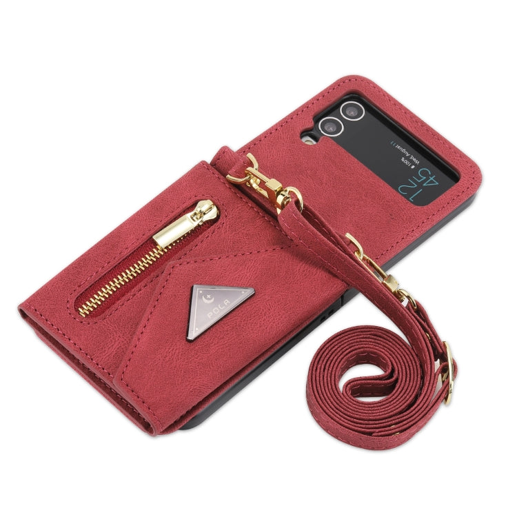 For Samsung Galaxy Z Flip3 POLA Skin Feel Multi-Card Slots Zipper Wallet Phone Case(Red) - Galaxy Phone Cases by POLA | Online Shopping UK | buy2fix