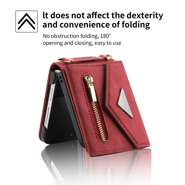 For Samsung Galaxy Z Flip3 POLA Skin Feel Multi-Card Slots Zipper Wallet Phone Case(Red) - Galaxy Phone Cases by POLA | Online Shopping UK | buy2fix